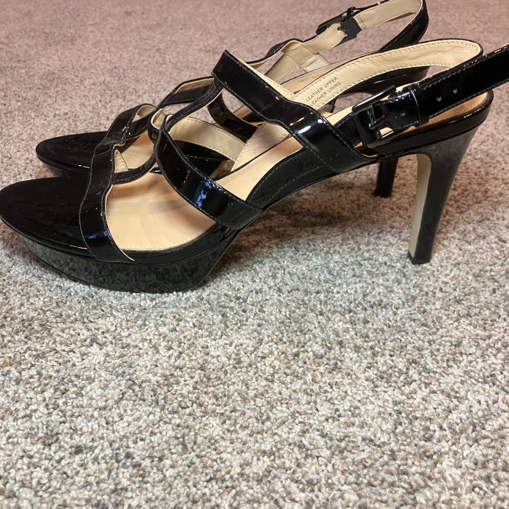Via Spiga Womens Black‎ Patent Leather Strappy Platform Slingback Heels Size 9M